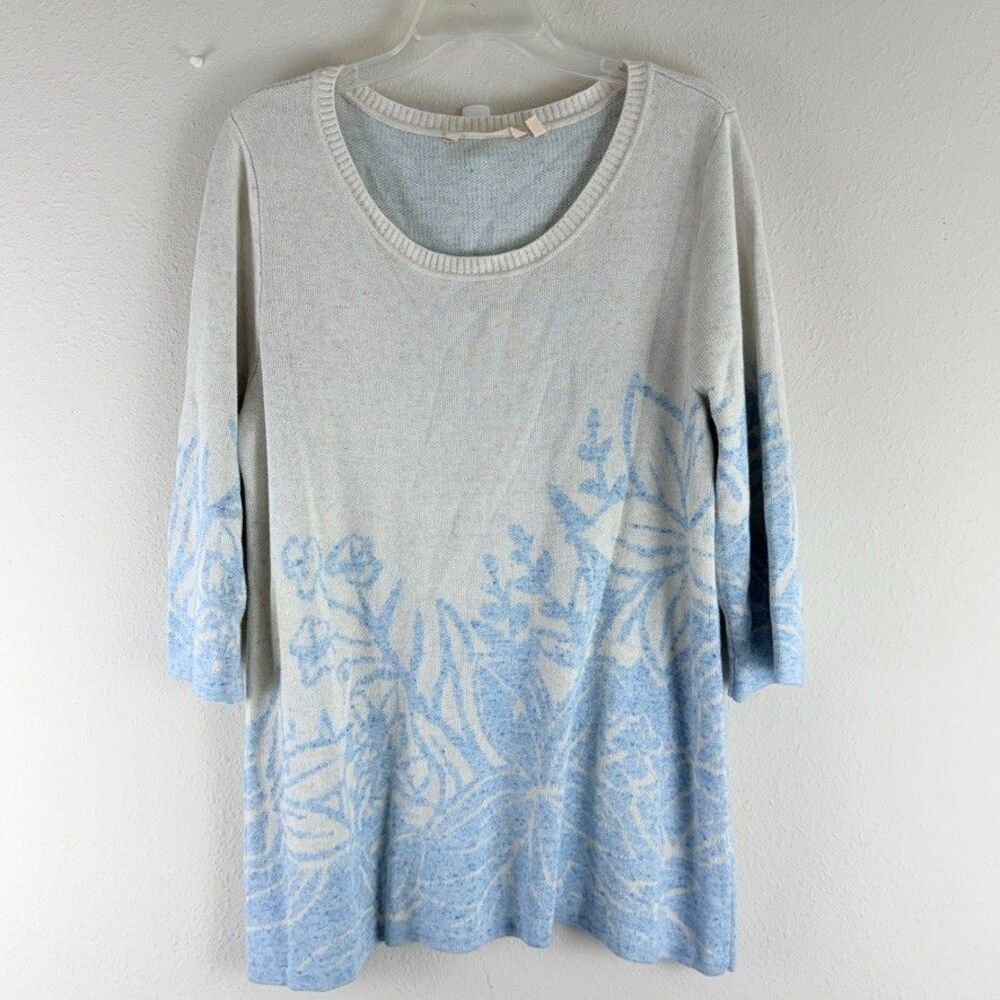 Soft Surroundings Womens Large Sweater Long Sleeve Knit Pullover Floral Artsy